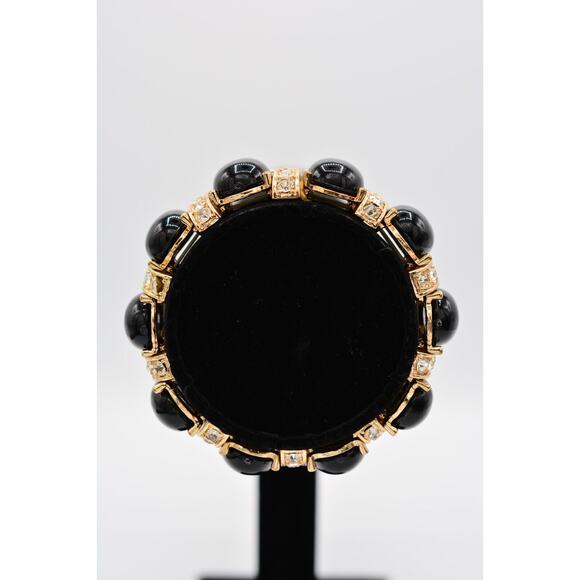Stretchy Bracelet Black Cabochon Rhinestone Crystal Gold Tone Shiny Bin6 - Picture 3 of 12